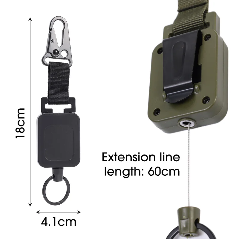 철제 와이어 개폐식 배지 릴, 다목적 전술 배낭 후크, 야외 낚시 등반 액세서리, 고품질, 60cm