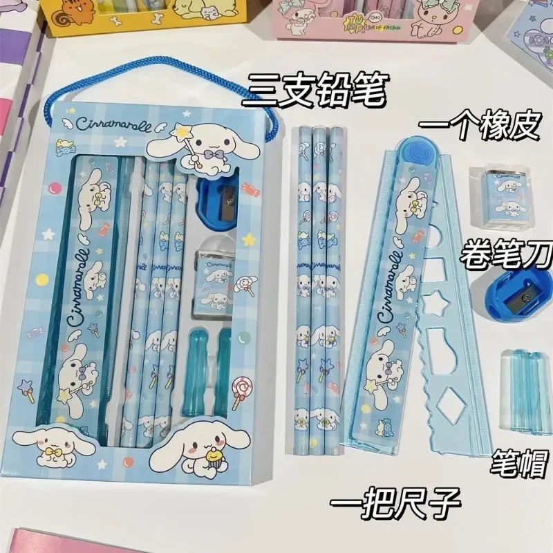 산리오 시나모롤 쿠로미 마이 멜로디 연필 지우개, 연필 깎이 눈금자 문구 세트, 귀여운 만화 학용품 선물