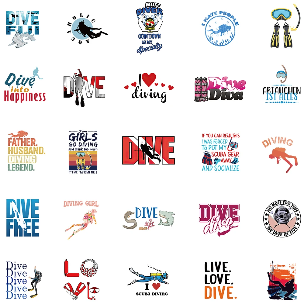 다이빙 스포츠 만화 스티커, 노트북 물병 어린이 장난감, 비닐 방수 그래피티 스케이트보드 자동차 데칼, 50 개