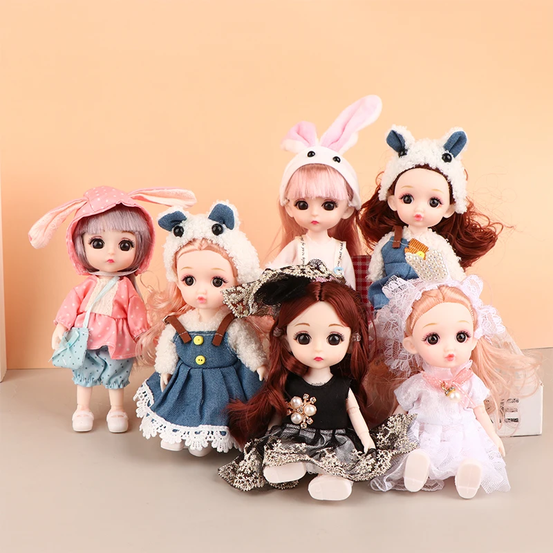 미니 16cm BJd 인형, 13 가동 관절 소녀 인형, 3D 큰 눈, 1/12 패션 공주 인형, DIY 드레스 업 장난감 인형, 옷 선물