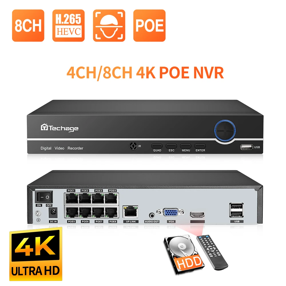 Techage PoE NVR 보안 감시 시스템용 야외 양방향 오디오 카메라, 비디오 인코딩, H.265, 5MP, 8MP, 1 개