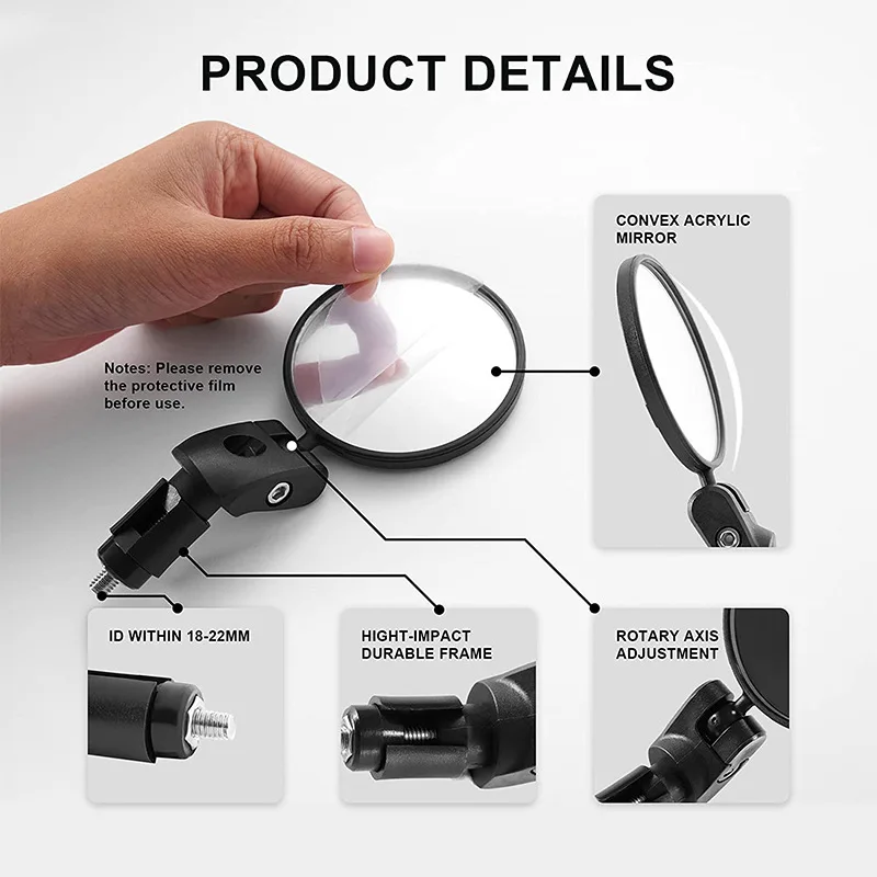범용 자전거 백미러, 360 도 광각 조절식 백미러, 사이클링 액세서리, 자전거 핸들 바 미러