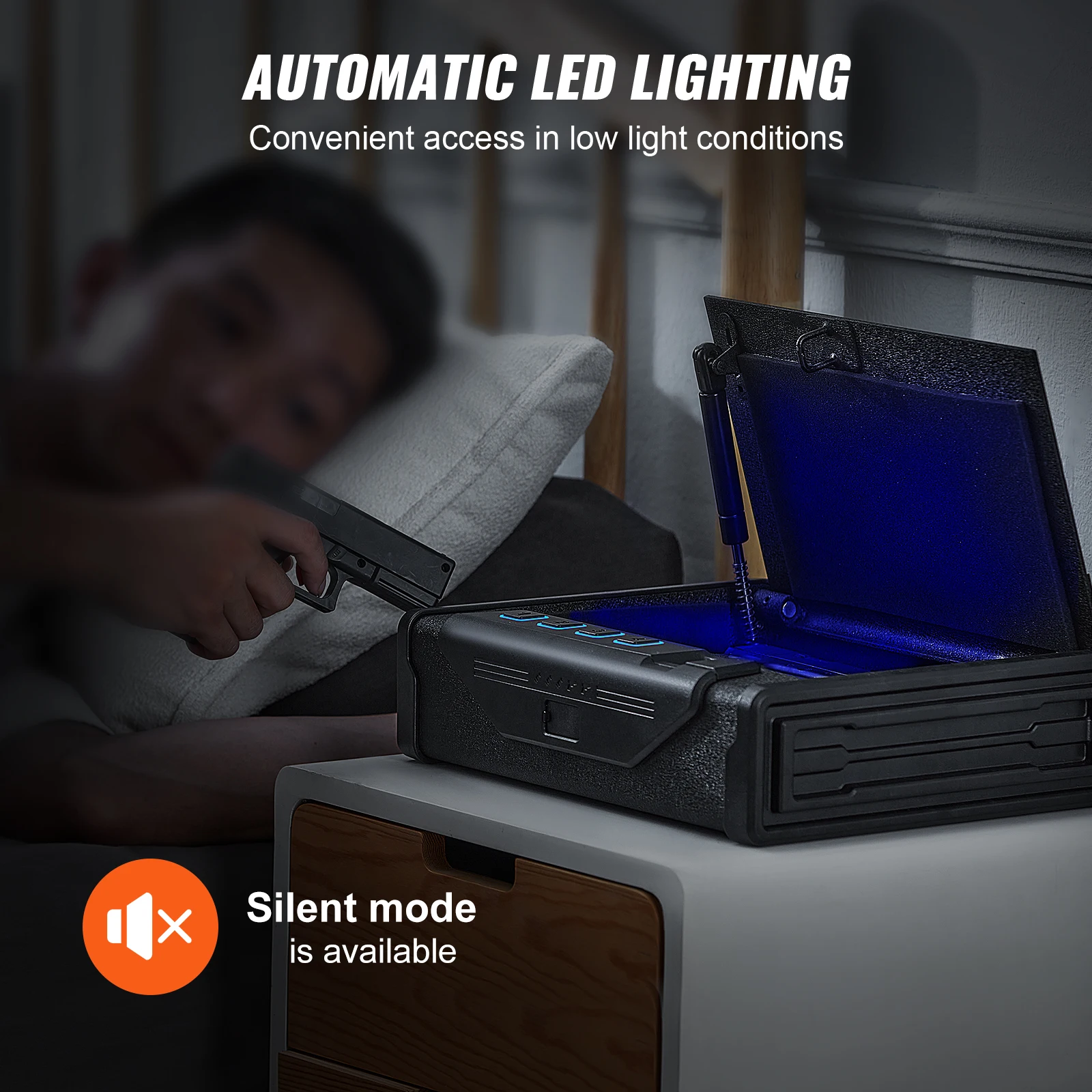 VEVOR 스틸 권총 안전 Q235, 3 방향 빠른 접근 총기 케이스, 총 상자, 고급 생체 인식 기술, 여행용 총 안전