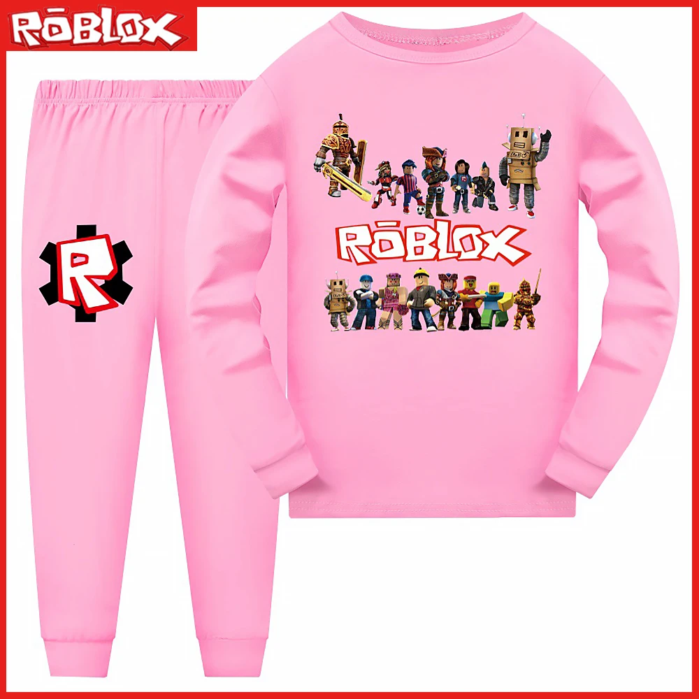Roblox 게임 애니메이션 인쇄 소년 소녀 긴 소매 바지 파자마 세트, 캐주얼 트렌드, 생일 크리스마스 선물, 2 개, 110-170cm, 신제품
