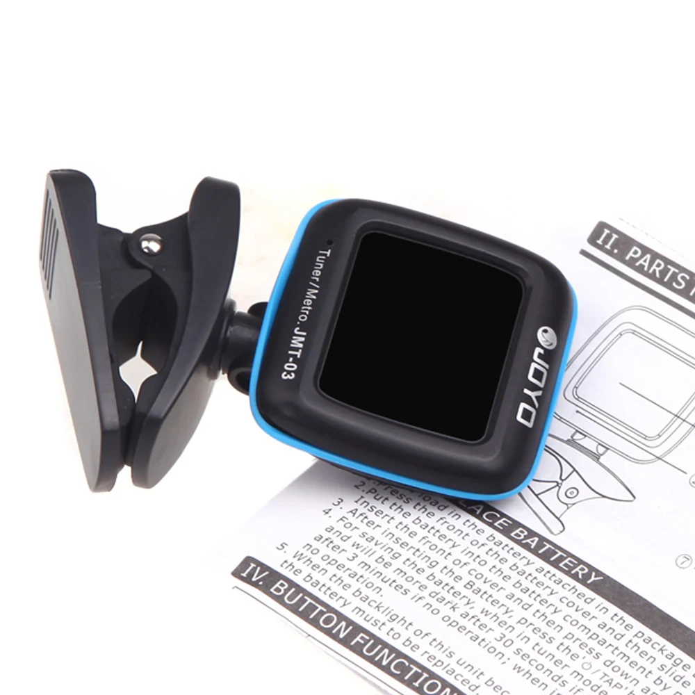 JOYO JMT-03 기타 튜너, 클립온 탭 템포 메트로놈 기능, 기타 베이스 우쿨렐레용 전자 튜너, 360 도 회전