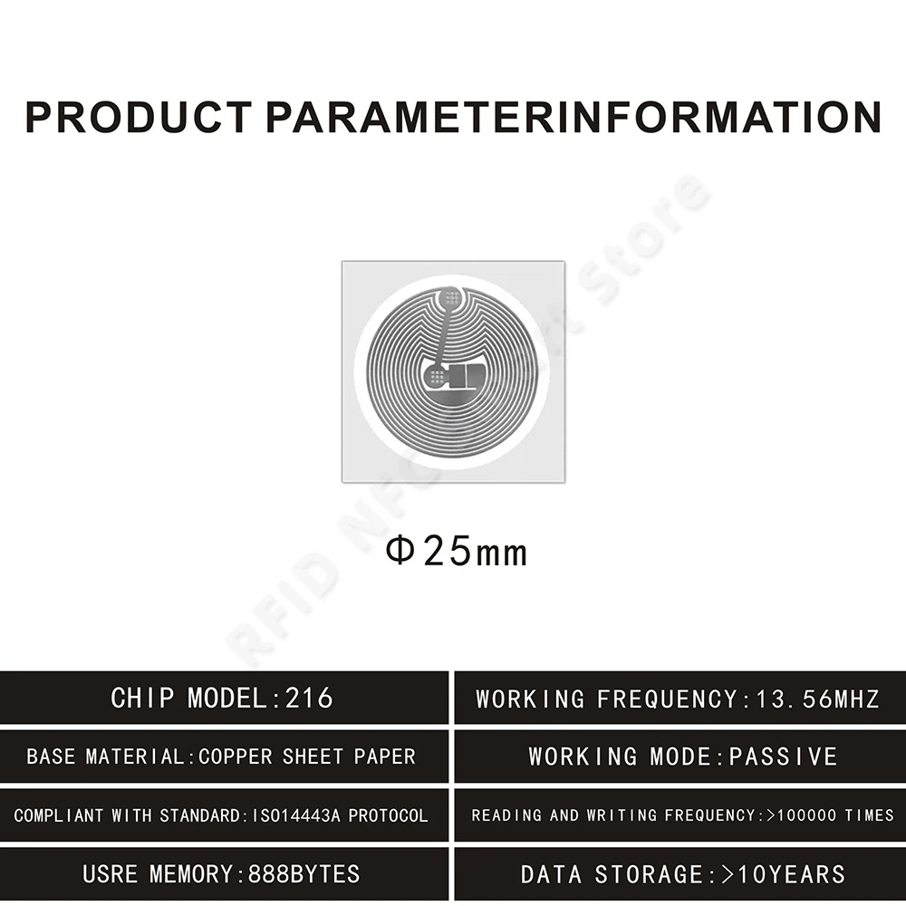 NFC 태그 NTG216 라벨 NFC 216 접착 라벨 스티커, RFID 13.56Mhz, 화웨이 공유 ios13 개인 자동화 단축키용, 10 개