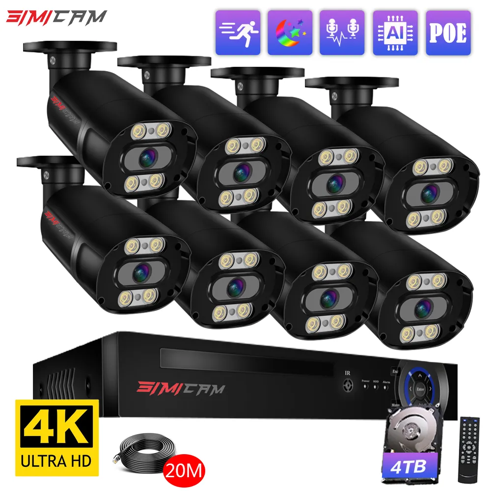 Simicam-4K 보안 카메라 시스템, H.265 8CH NVR PoE 스마트 AI, 20M 케이블 8MP 슈퍼 컬러 풀 나이트 비전 오디오 방수 title=Simicam-4K 보안 카메라 시스템, H.265 8CH NVR PoE 스마트 AI, 20M 케이블 8MP 슈퍼 컬러 풀 나이트 비전 오디오 방수 