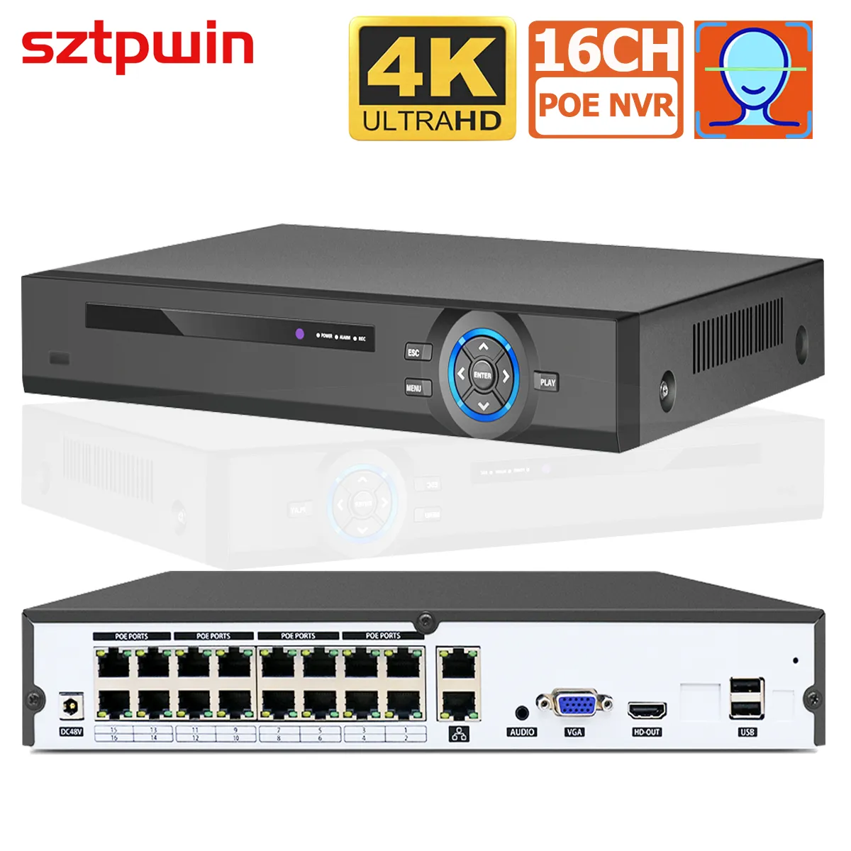 16CH 8CH 4K 8MP H.265 PoE NVR 레코더, HD 4K 3MP 4MP 5MP PoE IP 카메라, 얼굴 인식 48V ONVIF 비디오 감시 title=16CH 8CH 4K 8MP H.265 PoE NVR 레코더, HD 4K 3MP 4MP 5MP PoE IP 카메라, 얼굴 인식 48V ONVIF 비디오 감시 