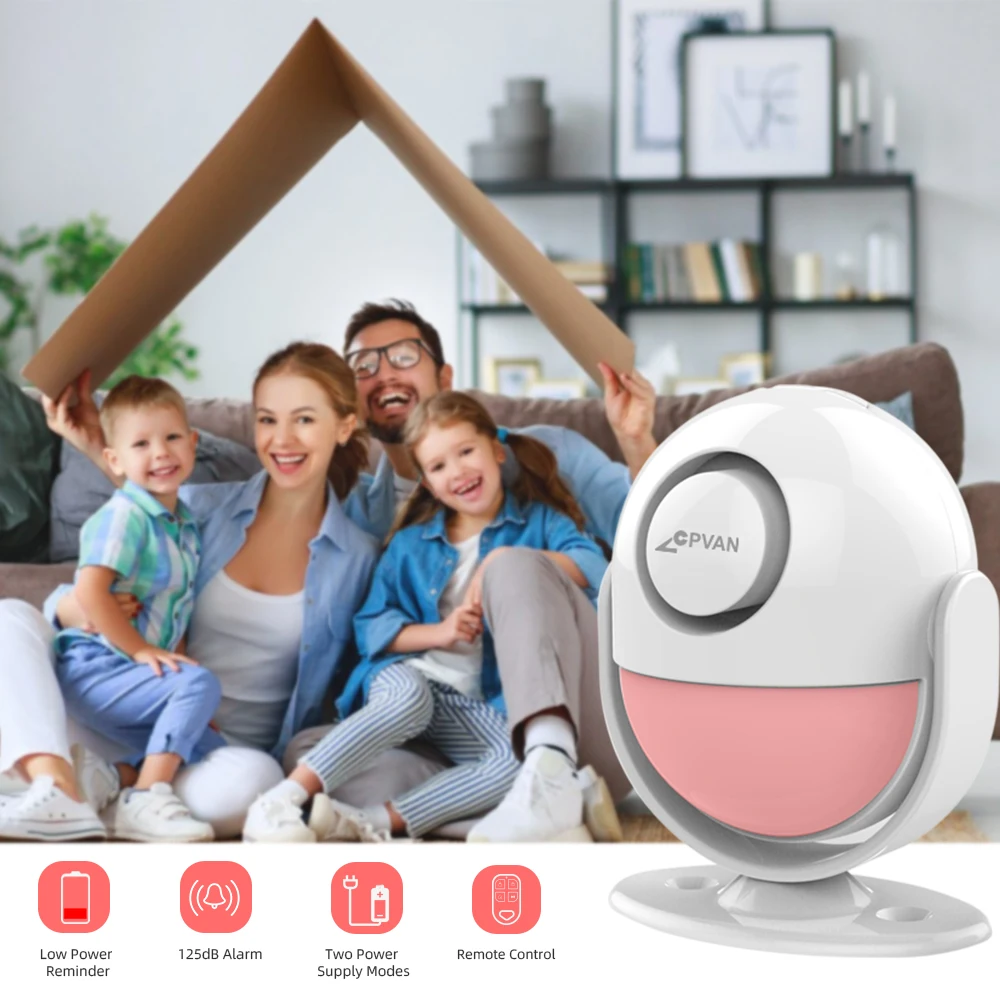 CPVAN 무선 경보 센서, 홈 보안 경보 시스템, 125dB 사운드, 433MHz 적외선 감지기, PIR 모션 센서