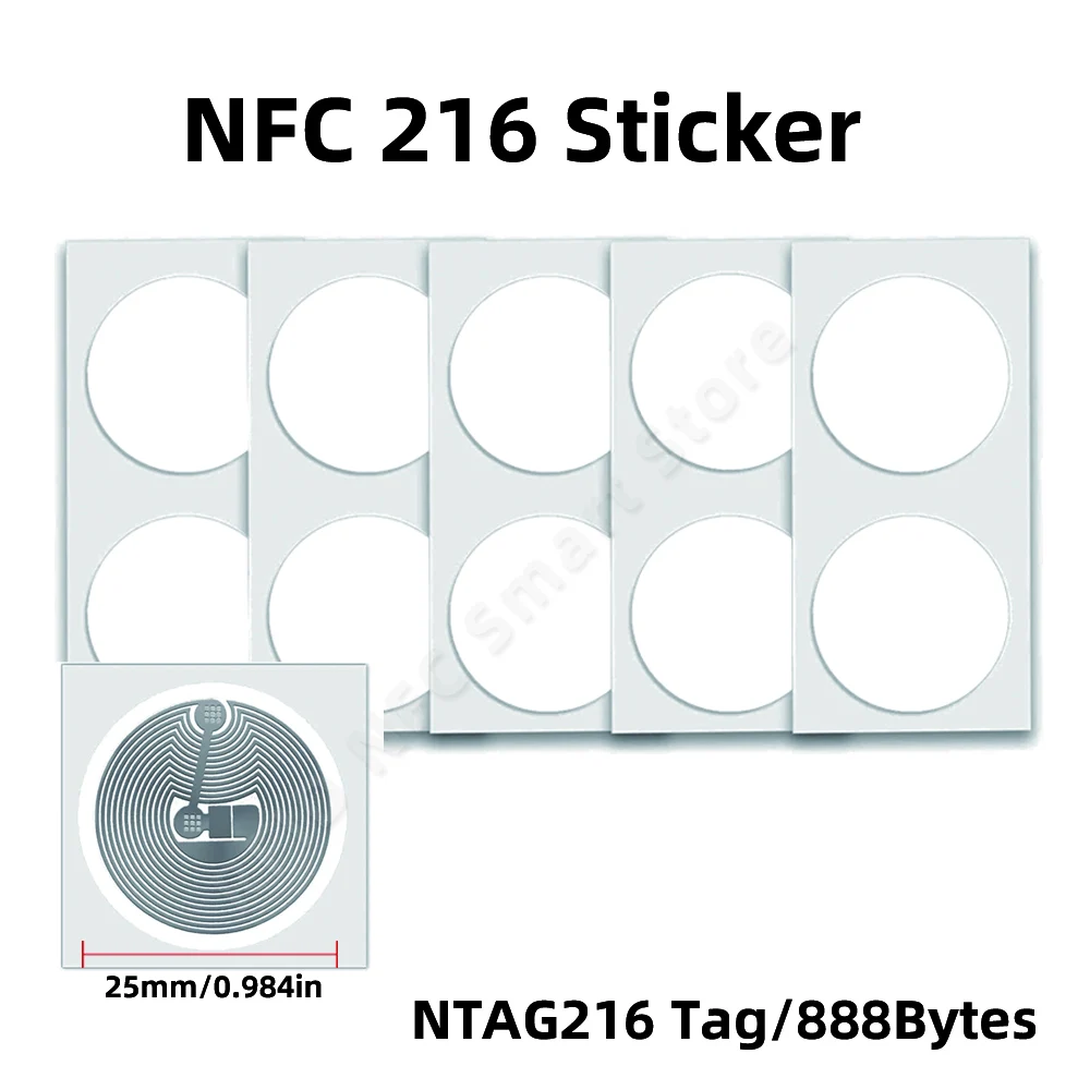 NFC 태그 NTG216 라벨 NFC 216 접착 라벨 스티커, RFID 13.56Mhz, 화웨이 공유 ios13 개인 자동화 단축키용, 10 개