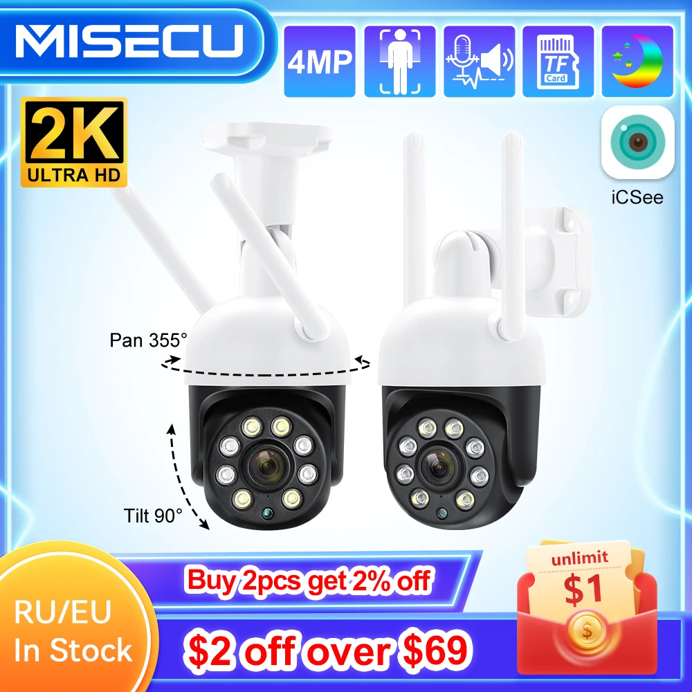 MISEC HD PTZ 와이파이 무선 IP 카메라, 야외 인간 감지, 양방향 통신 보안 감시, 컬러 야간 투시경, 4MP title=MISEC HD PTZ 와이파이 무선 IP 카메라, 야외 인간 감지, 양방향 통신 보안 감시, 컬러 야간 투시경, 4MP 