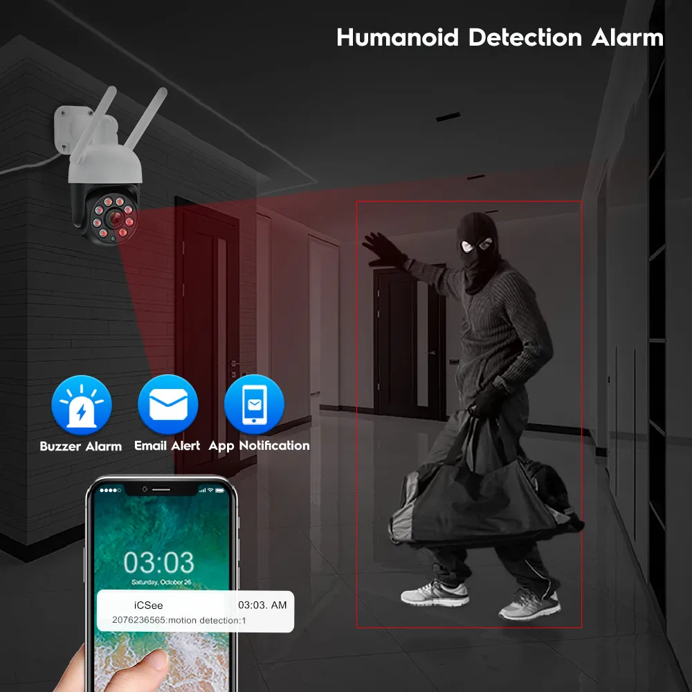 MISEC HD PTZ 와이파이 무선 IP 카메라, 야외 인간 감지, 양방향 통신 보안 감시, 컬러 야간 투시경, 4MP
