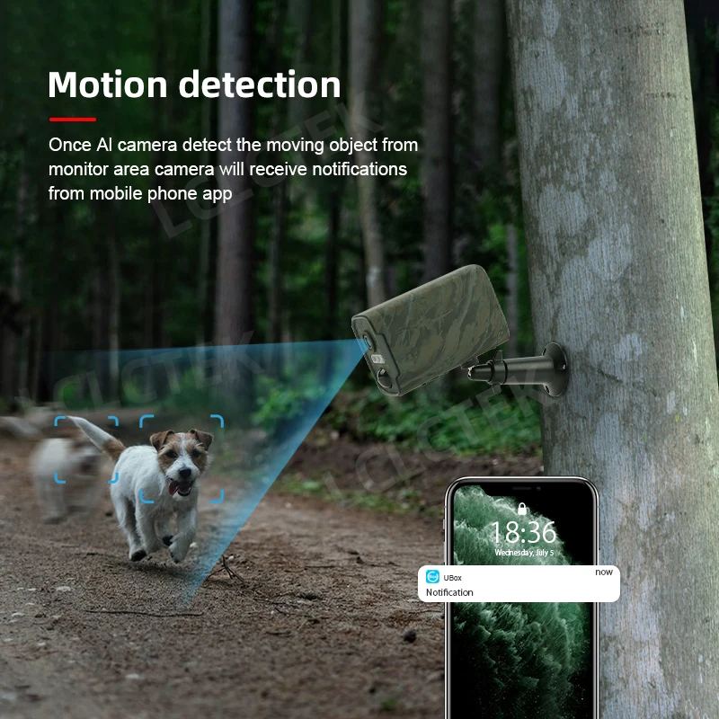 LCLCTEK 모바일 앱 트레일 사냥 배터리 구동 카메라, PIR 감지, 야외 IP66 무선 보안 CCTV 카메라, 4G SIM 카드, 4MP