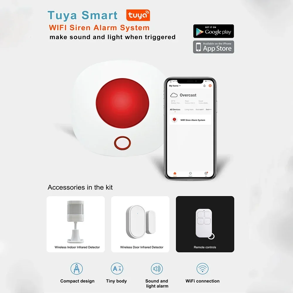 ZONAN SN11 Tuya Wifi 빛 사이렌 경보 100dB 확성기 4G Gsm 경보망을위한 실내 무선 433MHz 스트로브 사이렌 안전
