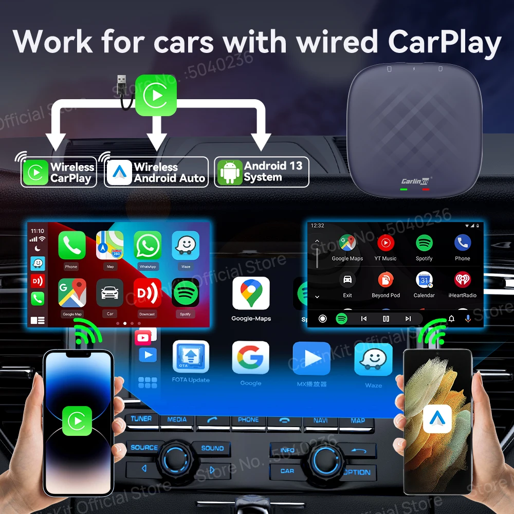 CarlinKit 8 + 128G CarPlay Ai Box Plus 안드로이드 13 무선 안드로이드 자동 CarPlay QCM6125 665 VW Audi Kia Fiat Ford Nissan Skoda Volkswagen Mazda Haval 용 FOTA 업그레이드