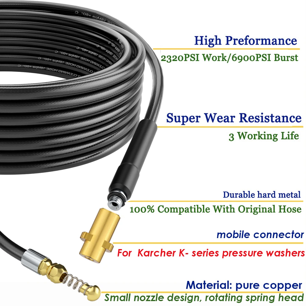 하수구 배관 뚫기 하수구 배수 물 청소 호스 파이프 클리너 키트 Karcher 용 K2 K3 K4 K5 K6 K7Pressure 와셔 노즐 세차 호스,고압호스,하수구청소기계,하수구노즐,하수구 막힘,고압노즐 하수관,배관청소기 ,하수구청소기계도구,