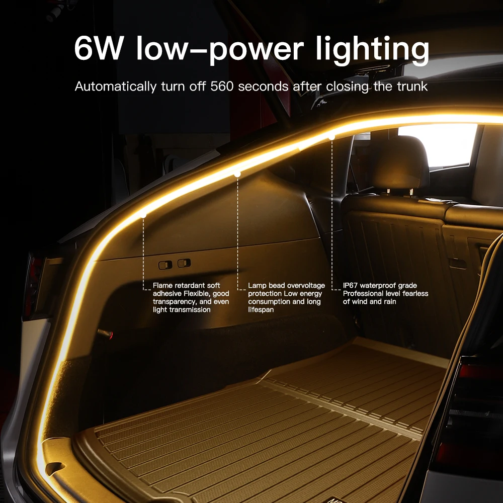 YZ 테슬라 모델 Y용 범용 12V 5M 프렁크 브라이트닝 LED 스트립, 변형 앰비언트 조명, 유연한 트렁크 캠핑 스톨 링팅