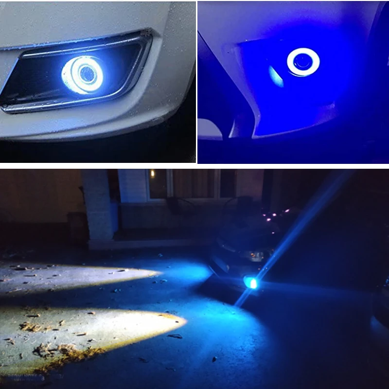 2pcs 3.0 천사 눈 안개 램프 12V 유니버설 2.5 COB LED DRL 램프 3.5 운전 조명 화이트 블루 핑크 옐로우 그린 64/76/89mm