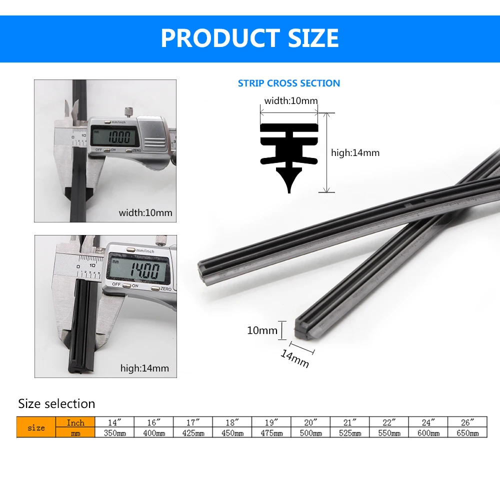 자동차 와이퍼 블레이드 앞유리 스트립, FR 인서트 천연 고무 스트립, 자동차 액세서리, 14 
