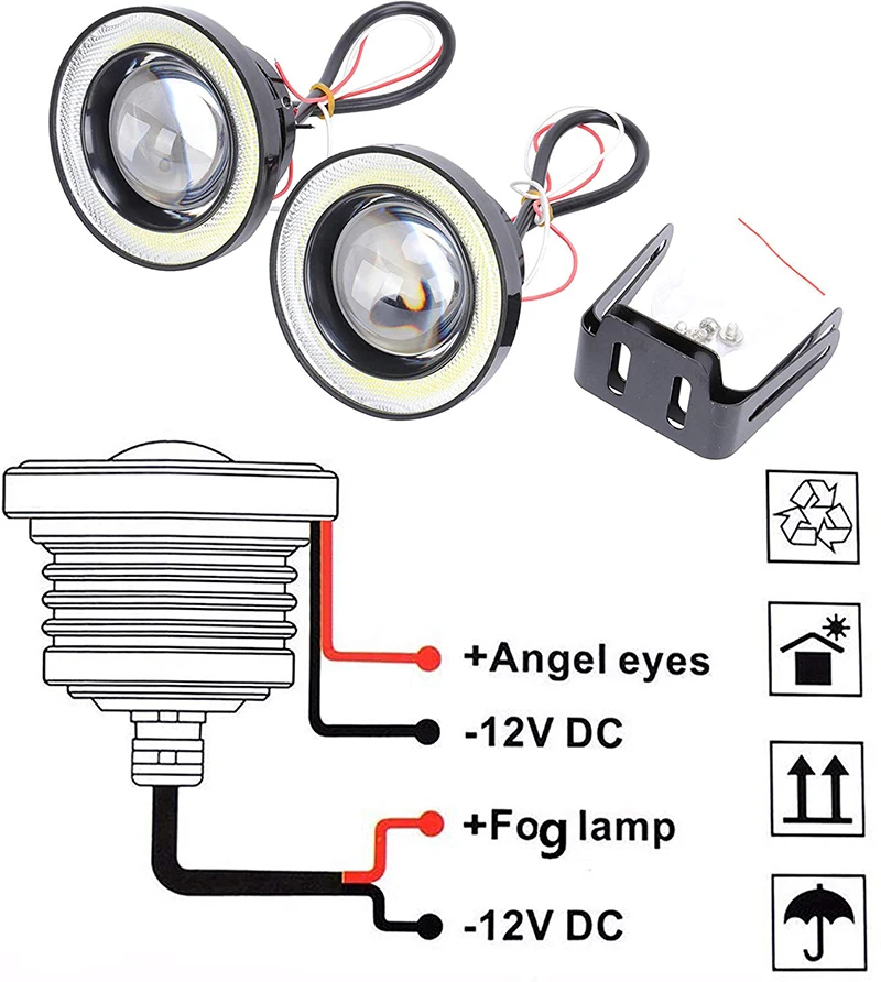 2pcs 3.0 천사 눈 안개 램프 12V 유니버설 2.5 COB LED DRL 램프 3.5 운전 조명 화이트 블루 핑크 옐로우 그린 64/76/89mm