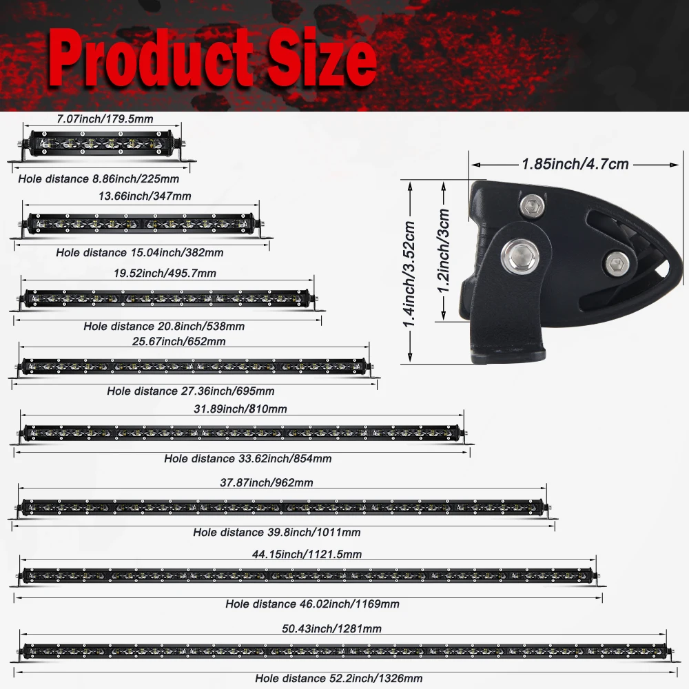 CO LIGHT LED 라이트 바 스팟 플러드 콤보, SUV 4X4 오프로드 작업등 램프, 6D 슬림, 12V, 8 인치, 14 인치, 20 인치, 26 인치, 32 인치, 38 인치, 44 인치, 50 인치