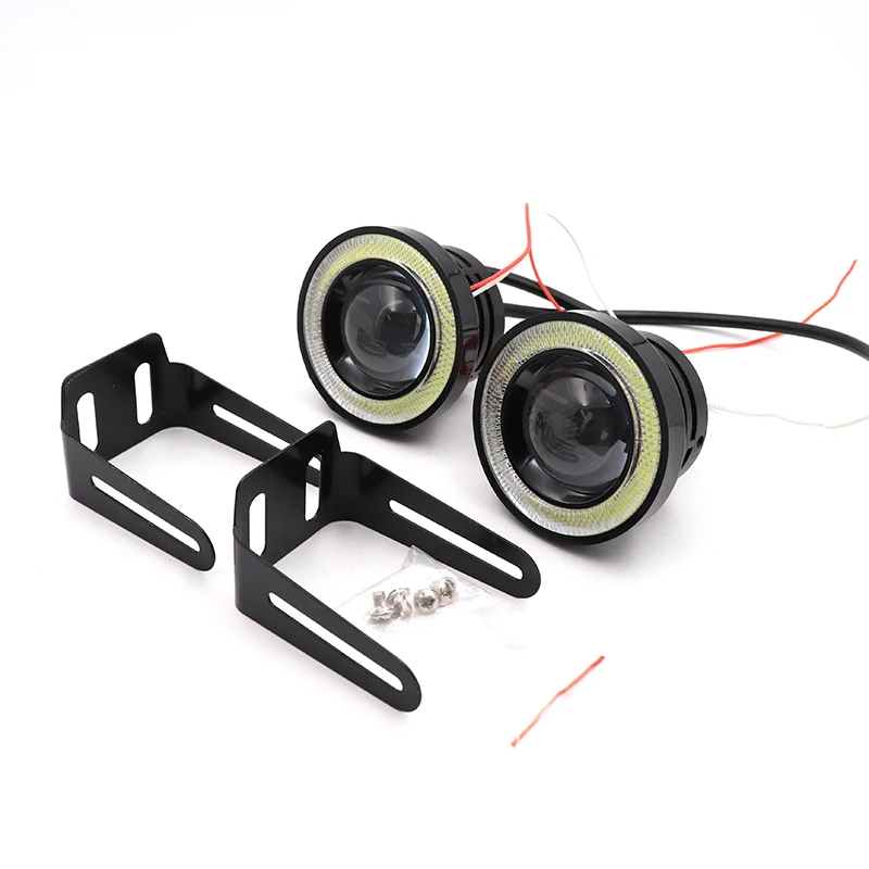 2pcs 3.0 천사 눈 안개 램프 12V 유니버설 2.5 COB LED DRL 램프 3.5 운전 조명 화이트 블루 핑크 옐로우 그린 64/76/89mm