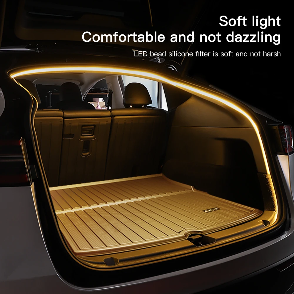 YZ 테슬라 모델 Y용 범용 12V 5M 프렁크 브라이트닝 LED 스트립, 변형 앰비언트 조명, 유연한 트렁크 캠핑 스톨 링팅