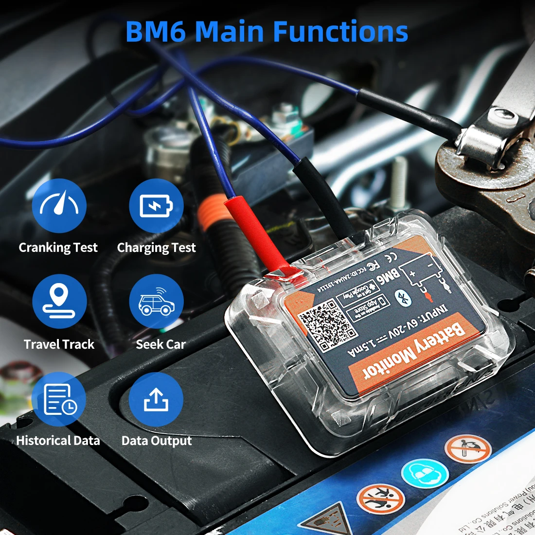 QUICKLYNKS BM6 블루투스 4.0 자동차 배터리 모니터, 12V 배터리 테스터, 충전 크랭킹 테스트, 배터리 분석기 앱, 안드로이드 IOS용