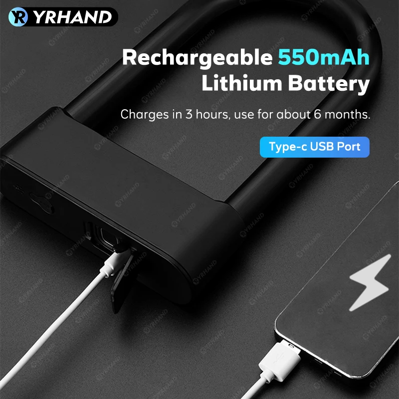 스마트 전자 자물쇠 방수 조합 U자형 오토바이 자전거 자물쇠, 지문 자물쇠, TTlock 앱 안전