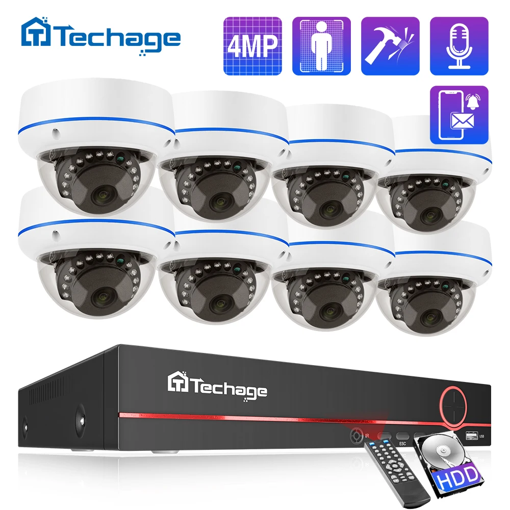 Techage 단방향 오디오 파손 방지 카메라, 금속 실내 CCTV 비디오 보안 감시 키트, POE 카메라 시스템, P2P, H.265, 4MP, 8CH title=Techage 단방향 오디오 파손 방지 카메라, 금속 실내 CCTV 비디오 보안 감시 키트, POE 카메라 시스템, P2P, H.265, 4MP, 8CH 