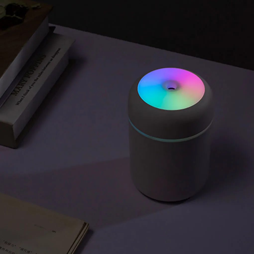 휴대용 USB 초음파 가습기, 다채로운 컵 아로마 디퓨저, 쿨 미스트 메이커, 공기 가습기 정화기, 차량용 조명 포함, 300ml