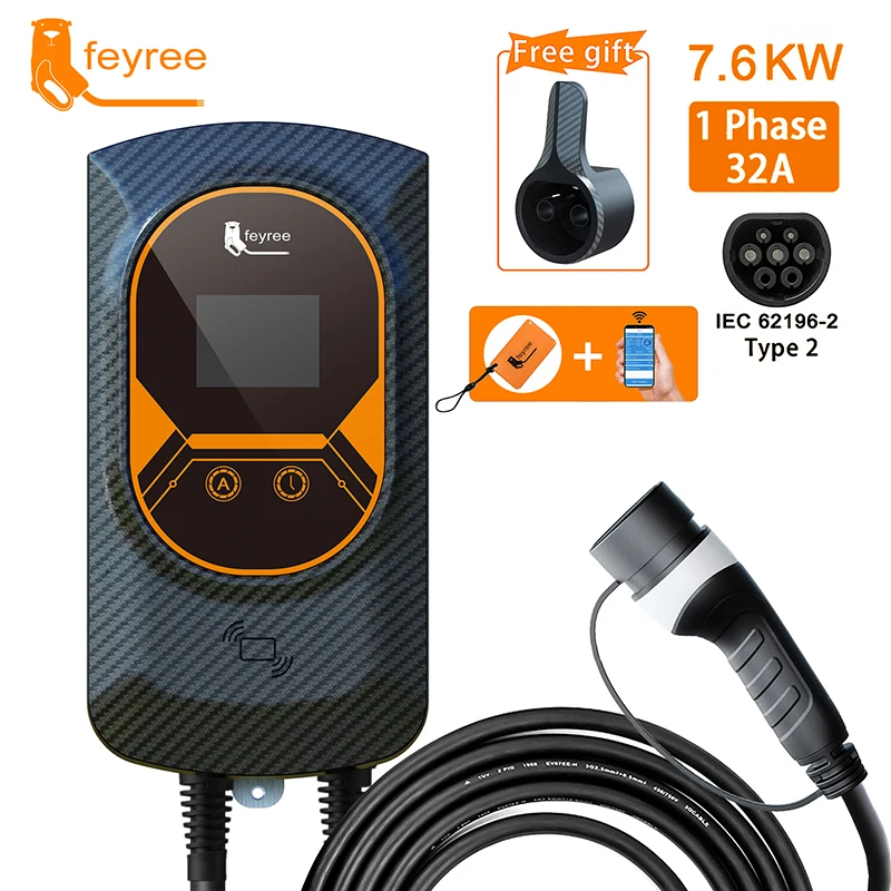 Feyree-EV 충전 스테이션 32A 전기차 충전기, EVSE 월박스 벽걸이 7.6/11/22KW 타입 2 케이블 IEC62196 앱 제어 title=Feyree-EV 충전 스테이션 32A 전기차 충전기, EVSE 월박스 벽걸이 7.6/11/22KW 타입 2 케이블 IEC62196 앱 제어
