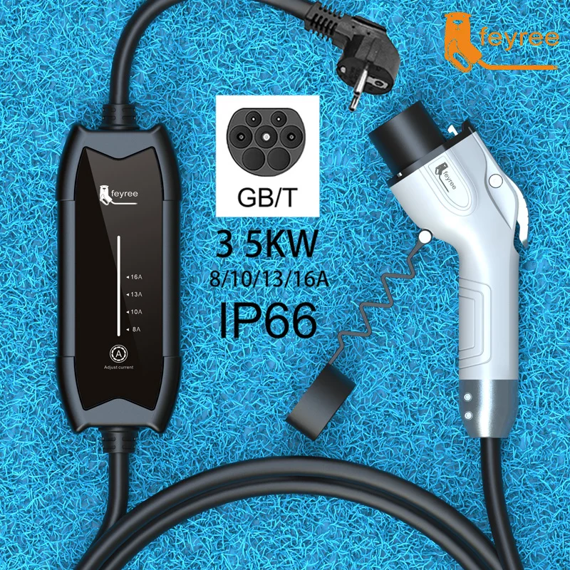 Feyree EV 휴대용 충전기 타입 2 GB T 플러그, 16A 단상 3.5KW 타입 1, 전기자동차용 월박스 충전 스테이션, 3.5m