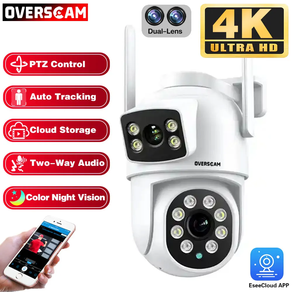 EseeCloud 듀얼 렌즈 와이파이 팬 틸트 360 ° 뷰 양방향 오디오 풀 컬러 및 적외선 야외 자동 추적 홈 보안 카메라, 8MP 4K title=EseeCloud 듀얼 렌즈 와이파이 팬 틸트 360 ° 뷰 양방향 오디오 풀 컬러 및 적외선 야외 자동 추적 홈 보안 카메라, 8MP 4K 