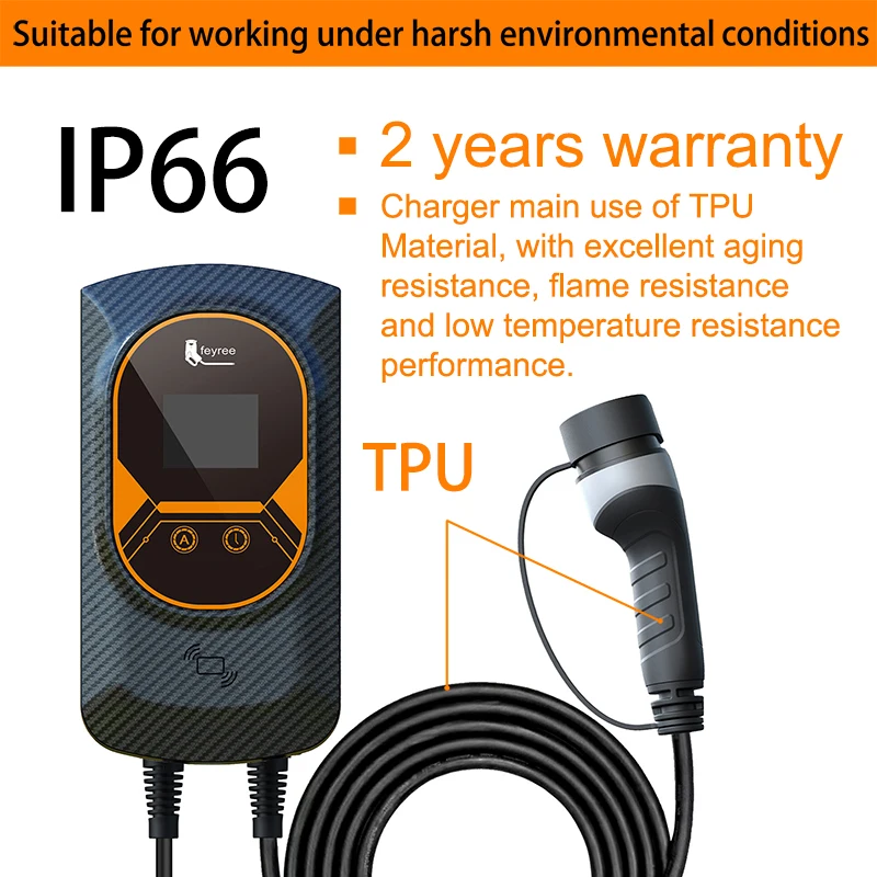 Feyree-EV 충전 스테이션 32A 전기차 충전기, EVSE 월박스 벽걸이 7.6/11/22KW 타입 2 케이블 IEC62196 앱 제어