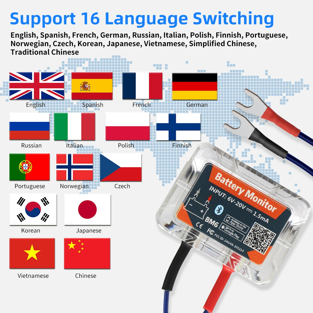 QUICKLYNKS BM6 블루투스 4.0 자동차 배터리 모니터, 12V 배터리 테스터, 충전 크랭킹 테스트, 배터리 분석기 앱, 안드로이드 IOS용
