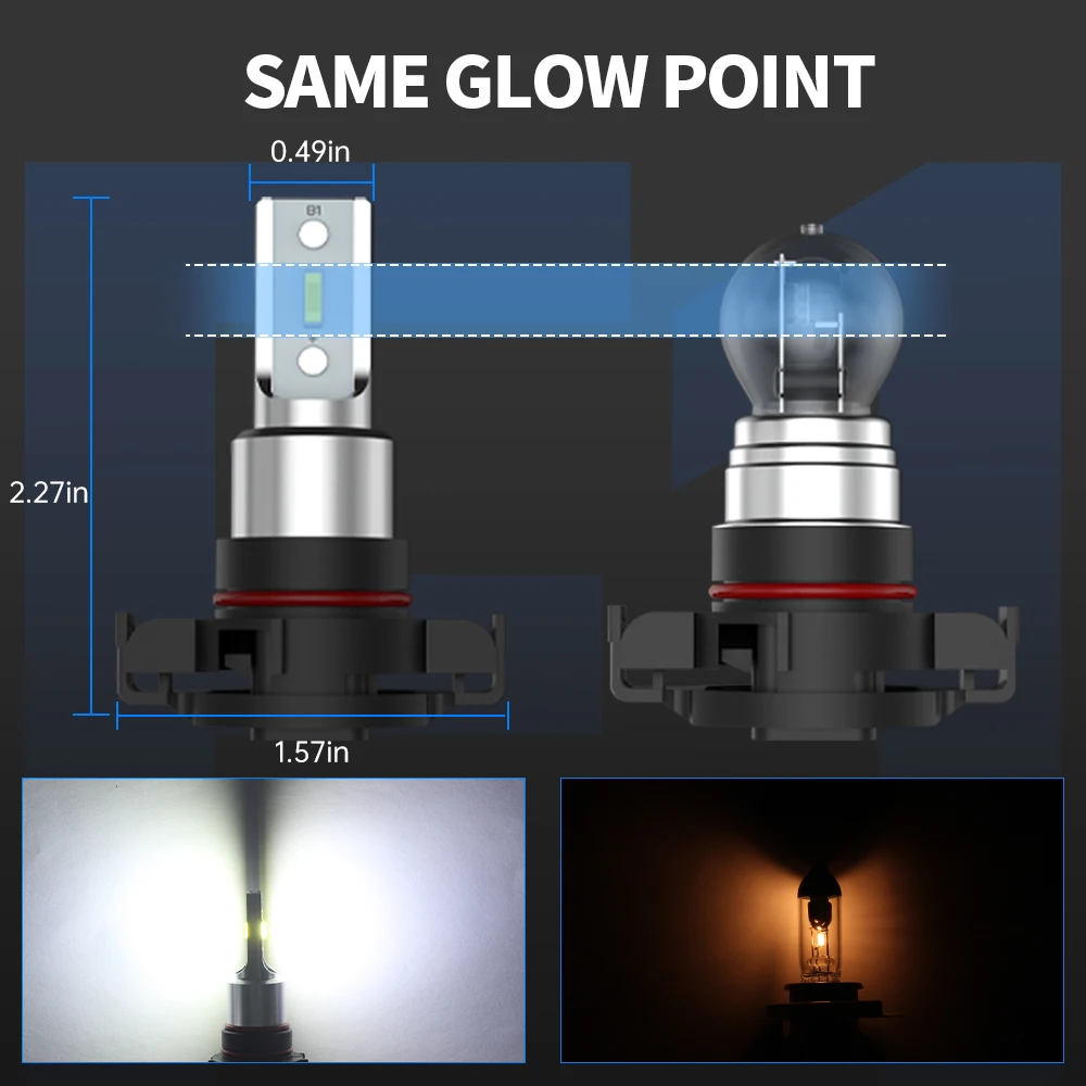 AENVTOL 2pcs Canbus 2504 PSX24W 지프 그랜드 체로키 wk2 랭글러 jk 패트리어트 닷지 충전기 시보레 캡티바 스바루 임프레자 자동차 액세서리 LED 전구 10000LM 화이트 옐로우 골드 오류 없음 LED 헤드 라이트 안개 램프