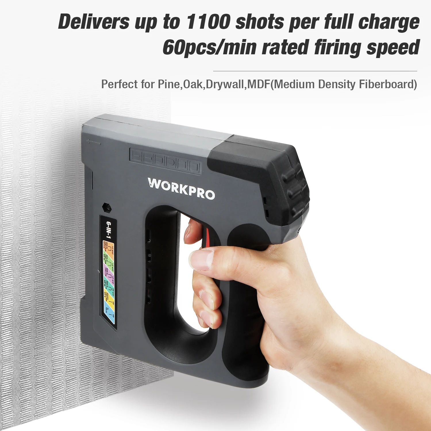 WORKPRO 전기 무선 헤비 듀티 스테이플 건, 2000 개 못 및 충전기 포함, 목재 프레임 스테이플러, 3.6V 타정기 수공구, 6 in 1