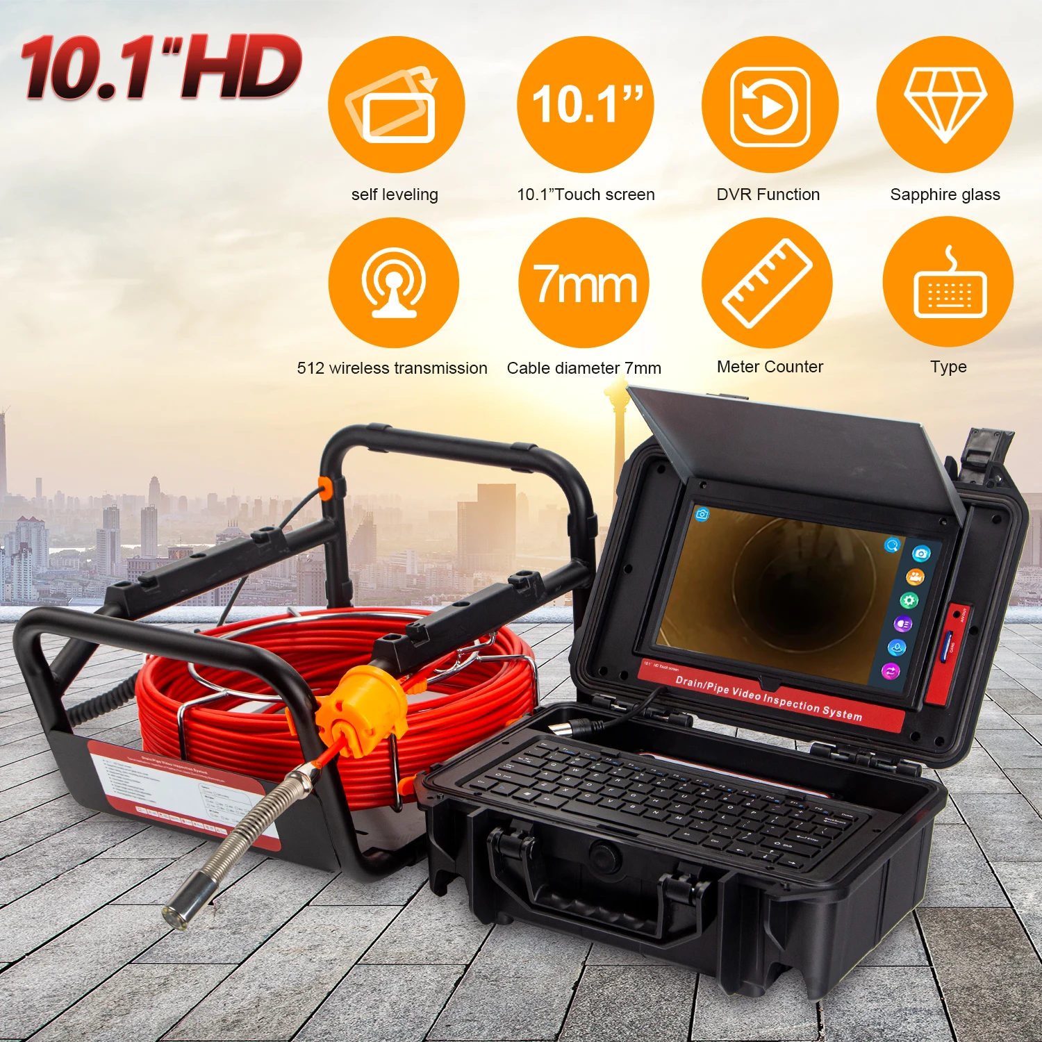 파이프라인 위치 내시경 이미지 셀프 레벨링 DVR,SYANSPAN 23mm 배수관 검사 카메라, 512Hz 송신기 Sonde IP68