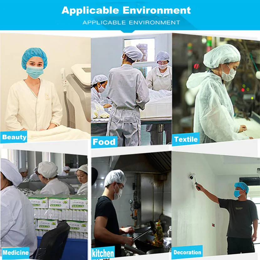 부직포 일회용 모자, 통기성, 방진, 탄력 있는 스레드 라운드 모자, 탈모 방지, 식품 주방 요리에 사용