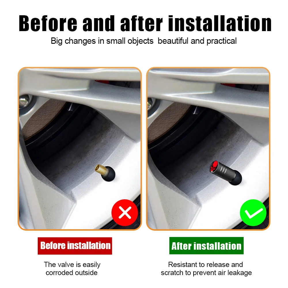 AUTCOAT 4 개/대 자동차 타이어 밸브 모자 해골 휠 밸브 모자 자동 타이어 공기 밸브 스템 캡 자동차 자동차 스타일링을위한 먼지 커버