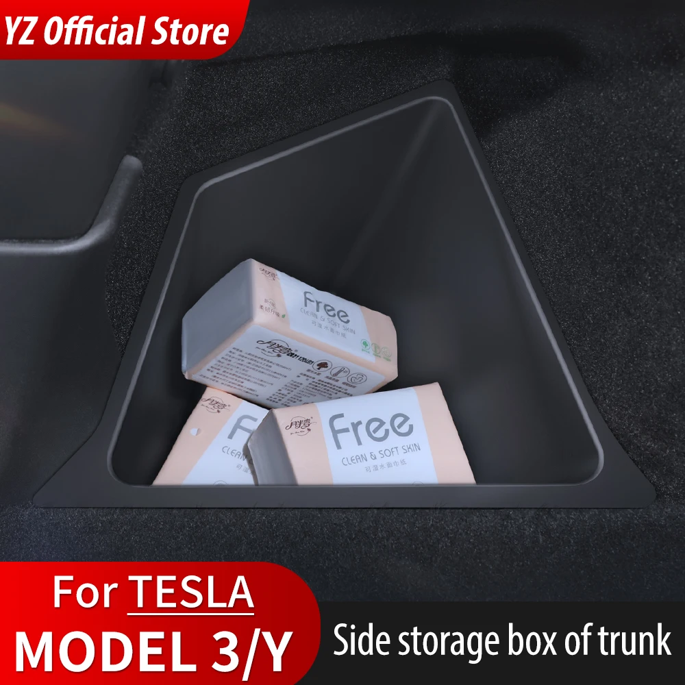 YZ For Tesla Model Y RWD 2021-23 자동차 트렁크 사이드 보관함 중공 커버 주최자 몰려 들고 매트 파티션 보드 보관하기