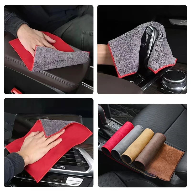 극세사 세차 타올, 부드러운 건조 천, 차체 타월, 더블 레이어 플러시, 두꺼운 물 흡수 걸레, 스포츠카용