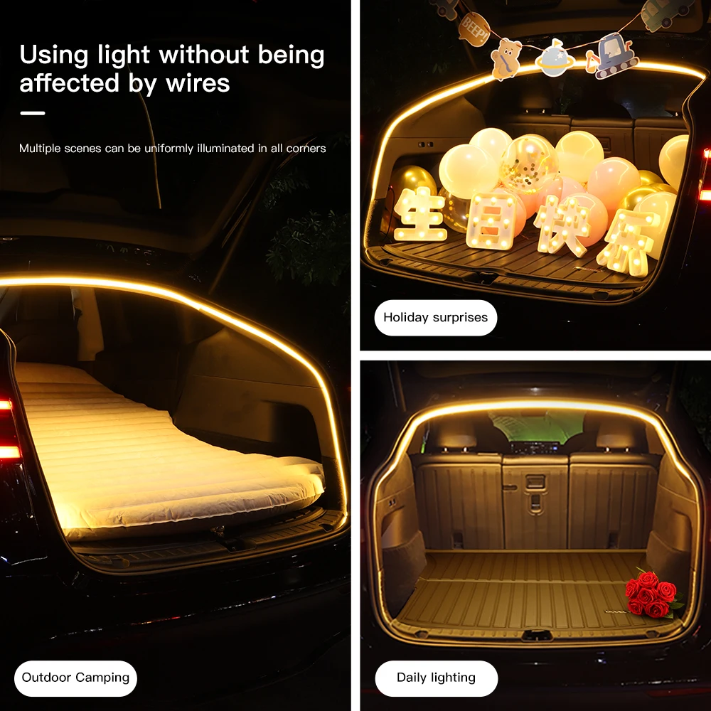 YZ 테슬라 모델 Y용 범용 12V 5M 프렁크 브라이트닝 LED 스트립, 변형 앰비언트 조명, 유연한 트렁크 캠핑 스톨 링팅