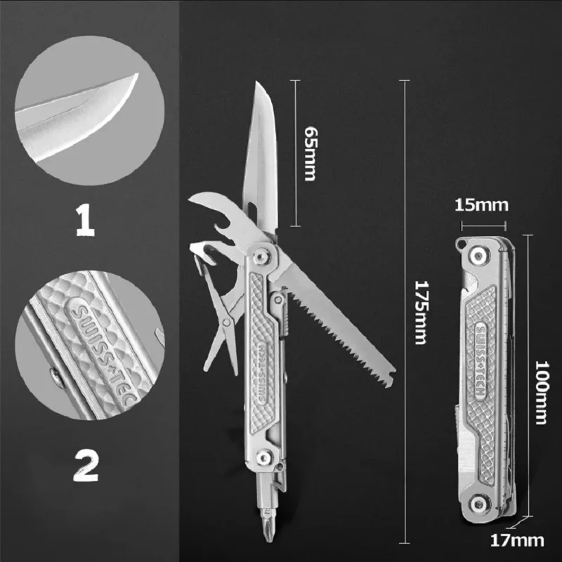 스위스 테크 11 인 1 접이식 멀티 나이프, 야외 포켓 미니 휴대용 나이프, 멀티툴 나이프, 휴대용 접이식 나이프, 캠핑
