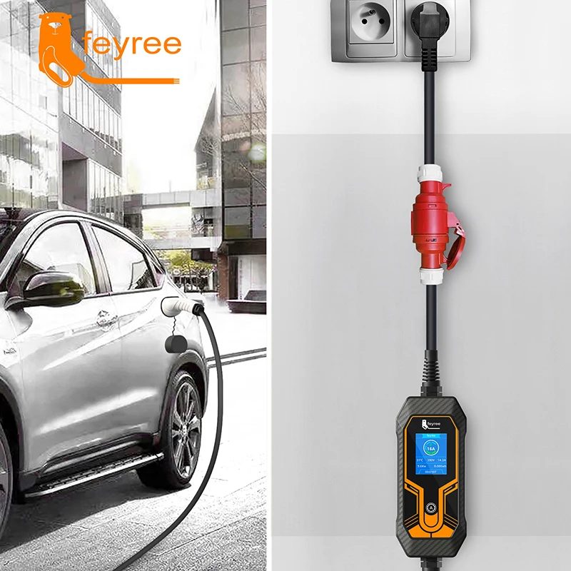 Feyree-EV 충전기 Schuko 플러그-CEE 레드 전원 암 플러그, 5 핀 소켓 어댑터 16A 3 상 11KW 휴대용 충전기와 연결