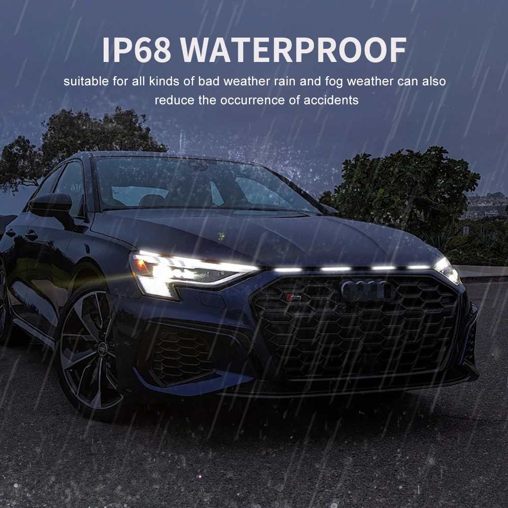 OKEEN LED 자동차 후드 장식 조명 스트립, 시작 스캔 주변 조명, 자동차 주간 주행등 DRL, 방향 지시등 포함, 12V