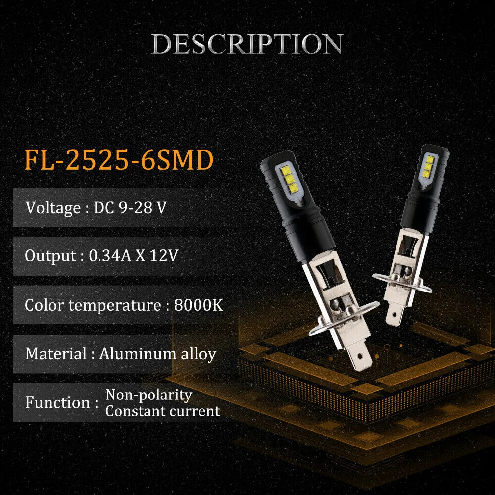 슈퍼 브라이트 화이트 DRL LED 헤드라이트 전구 키트, 하이 빔 CSP 칩, 안개등 주행등, 자동 12V, 24V, 2x H1, 80W, 6000K, 6000LM