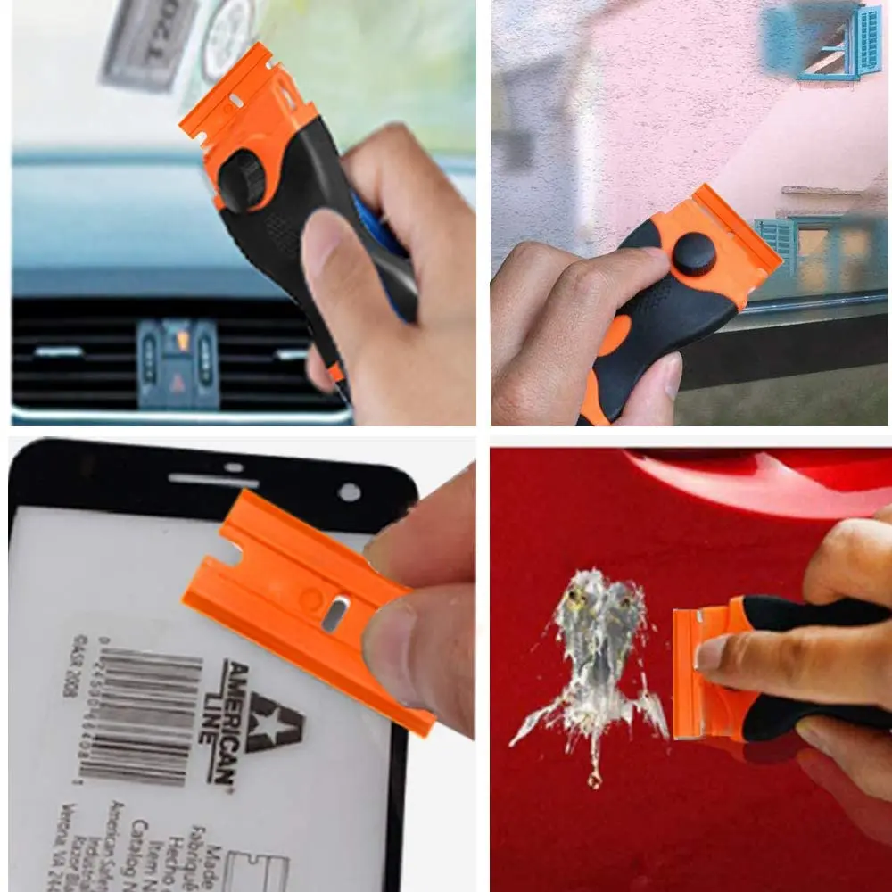 면도날 스크레이퍼 플라스틱 창 유리 접착제 클리너 리무버 나이프 블레이드 틴팅 라벨, 데칼 접착제 리무버 도구 100 피스