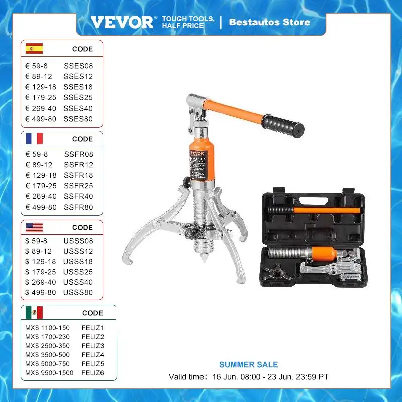 VEVOR 유압 기어 풀러 휠 베어링 풀러 분리기 도구, 차고 수리점 기어용 조정 가능한 2 개, 3 개 턱, 5/15 톤 title=VEVOR 유압 기어 풀러 휠 베어링 풀러 분리기 도구, 차고 수리점 기어용 조정 가능한 2 개, 3 개 턱, 5/15 톤